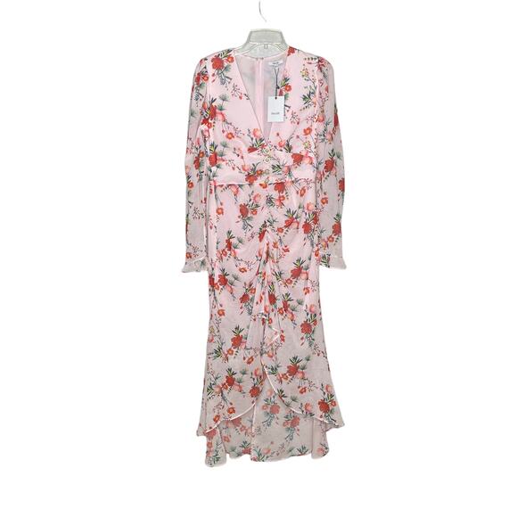 NWT Sau Lee Ciara Pink Floral Ruffle Midi Dress Size 6 Wedding Guest - Picture 6 of 16